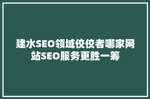 建水SEO领域佼佼者哪家网站SEO服务更胜一筹