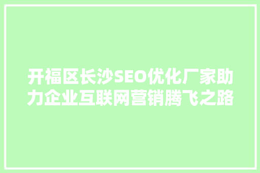 开福区长沙SEO优化厂家助力企业互联网营销腾飞之路