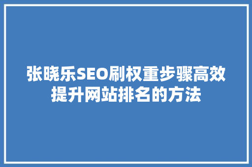 张晓乐SEO刷权重步骤高效提升网站排名的方法