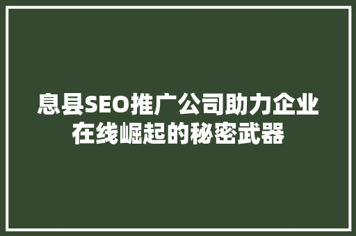 息县SEO推广公司助力企业在线崛起的秘密武器