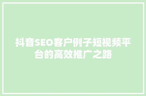 抖音SEO客户例子短视频平台的高效推广之路