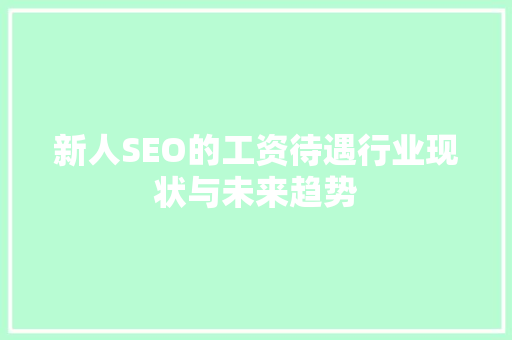 新人SEO的工资待遇行业现状与未来趋势