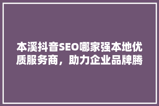 本溪抖音SEO哪家强本地优质服务商，助力企业品牌腾飞