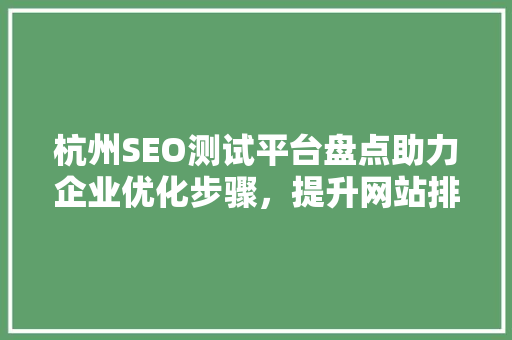 杭州SEO测试平台盘点助力企业优化步骤，提升网站排名