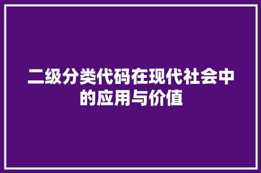 二级分类代码在现代社会中的应用与价值