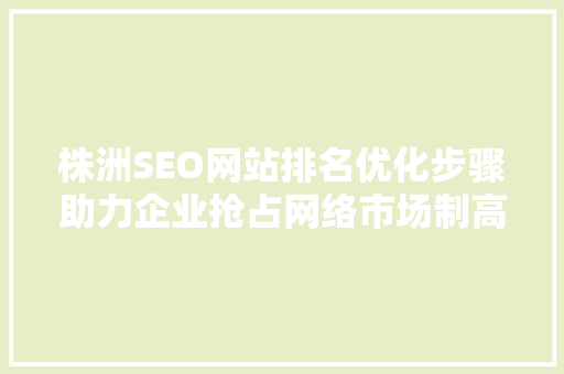 株洲SEO网站排名优化步骤助力企业抢占网络市场制高点