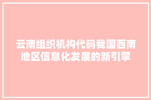 云南组织机构代码我国西南地区信息化发展的新引擎