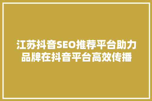 江苏抖音SEO推荐平台助力品牌在抖音平台高效传播