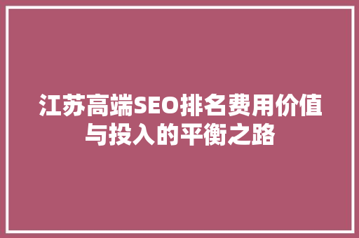 江苏高端SEO排名费用价值与投入的平衡之路