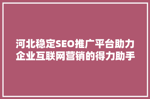 河北稳定SEO推广平台助力企业互联网营销的得力助手