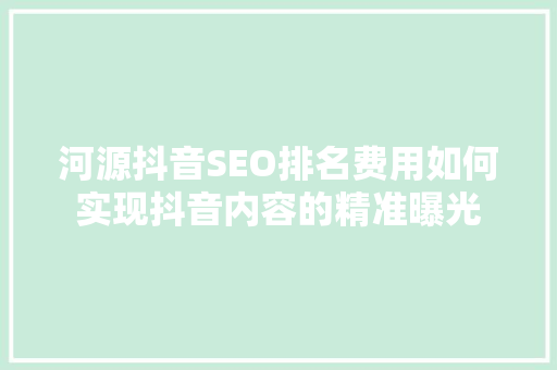 河源抖音SEO排名费用如何实现抖音内容的精准曝光
