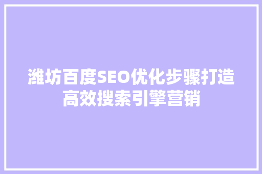 潍坊百度SEO优化步骤打造高效搜索引擎营销