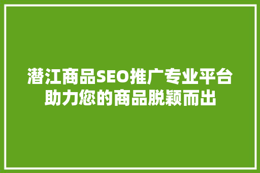 潜江商品SEO推广专业平台助力您的商品脱颖而出