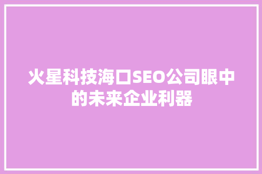 火星科技海口SEO公司眼中的未来企业利器