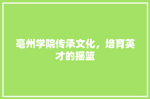 亳州学院传承文化，培育英才的摇篮
