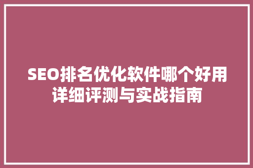 SEO排名优化软件哪个好用详细评测与实战指南