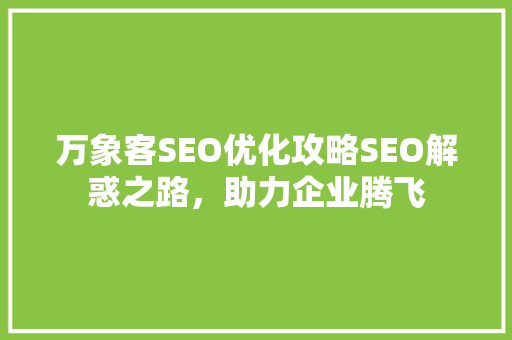 万象客SEO优化攻略SEO解惑之路，助力企业腾飞