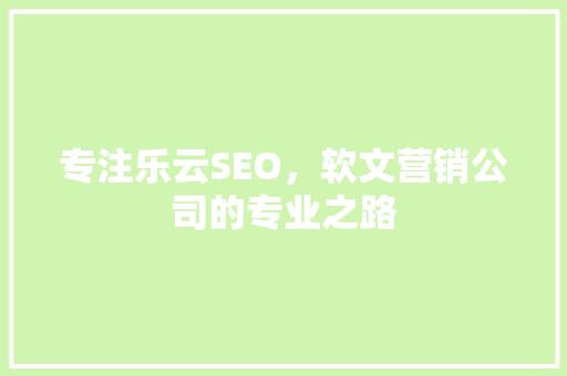 专注乐云SEO，软文营销公司的专业之路