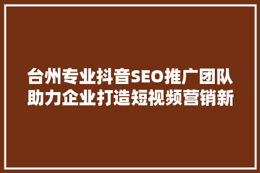 台州专业抖音SEO推广团队助力企业打造短视频营销新格局