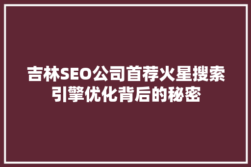 吉林SEO公司首荐火星搜索引擎优化背后的秘密