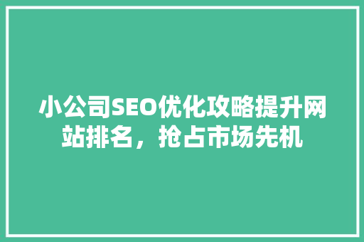 小公司SEO优化攻略提升网站排名，抢占市场先机