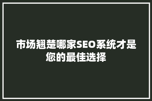 市场翘楚哪家SEO系统才是您的最佳选择