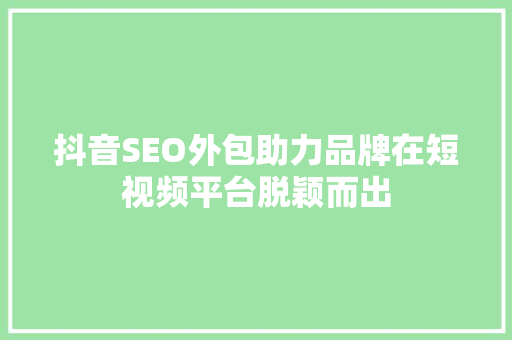 抖音SEO外包助力品牌在短视频平台脱颖而出