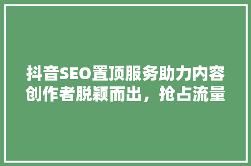 抖音SEO置顶服务助力内容创作者脱颖而出，抢占流量高地