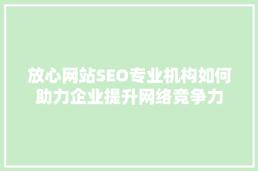 放心网站SEO专业机构如何助力企业提升网络竞争力