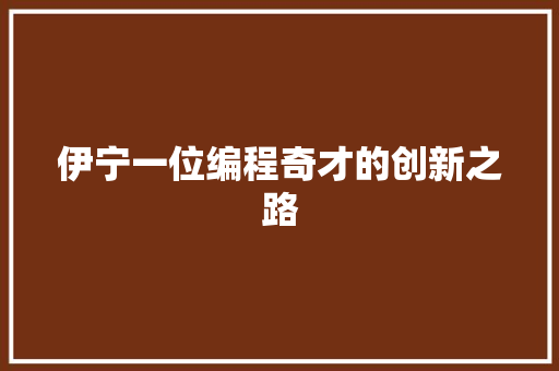 伊宁一位编程奇才的创新之路