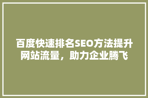 百度快速排名SEO方法提升网站流量，助力企业腾飞