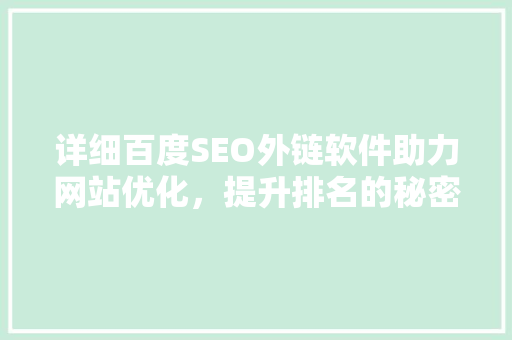 详细百度SEO外链软件助力网站优化，提升排名的秘密武器