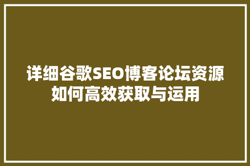 详细谷歌SEO博客论坛资源如何高效获取与运用