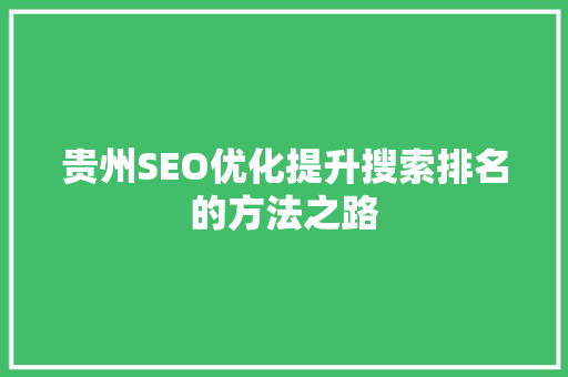 贵州SEO优化提升搜索排名的方法之路