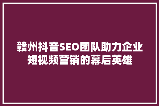 赣州抖音SEO团队助力企业短视频营销的幕后英雄
