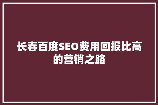 长春百度SEO费用回报比高的营销之路
