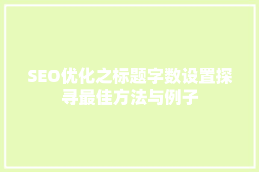SEO优化之标题字数设置探寻最佳方法与例子