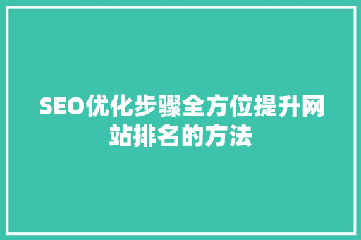 SEO优化步骤全方位提升网站排名的方法  第1张