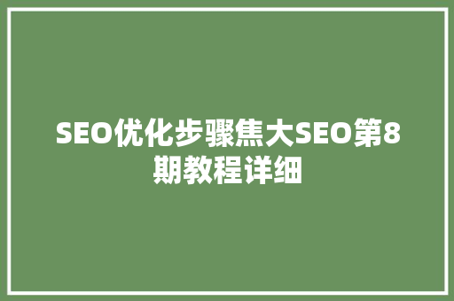 SEO优化步骤焦大SEO第8期教程详细  第1张