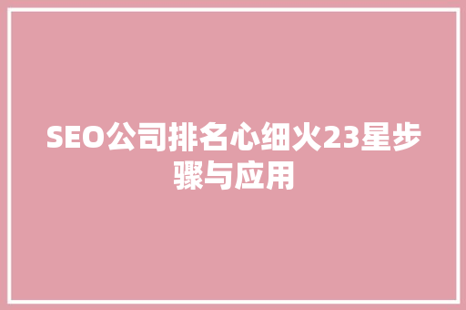 SEO公司排名心细火23星步骤与应用