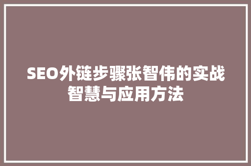 SEO外链步骤张智伟的实战智慧与应用方法