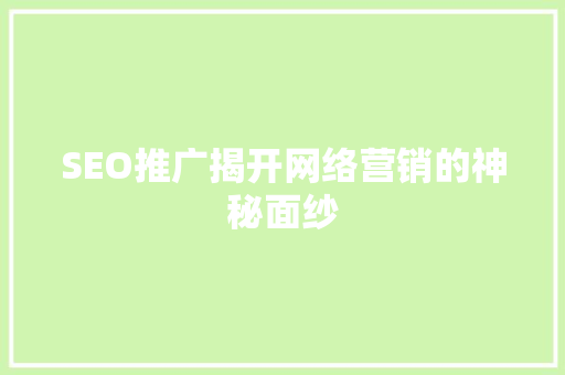 SEO推广揭开网络营销的神秘面纱