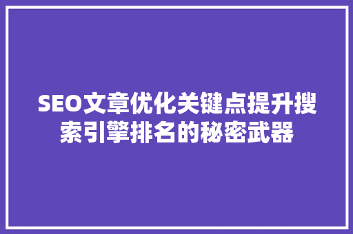 SEO文章优化关键点提升搜索引擎排名的秘密武器