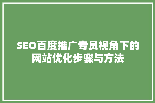 SEO百度推广专员视角下的网站优化步骤与方法