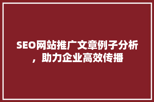 SEO网站推广文章例子分析，助力企业高效传播  第1张