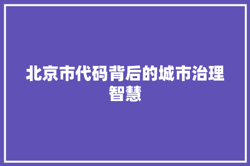 北京市代码背后的城市治理智慧