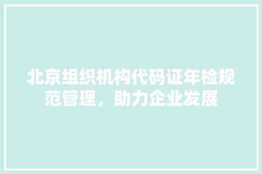 北京组织机构代码证年检规范管理，助力企业发展