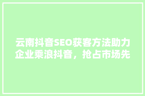 云南抖音SEO获客方法助力企业乘浪抖音，抢占市场先机