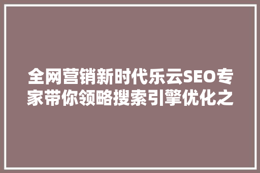 全网营销新时代乐云SEO专家带你领略搜索引擎优化之路