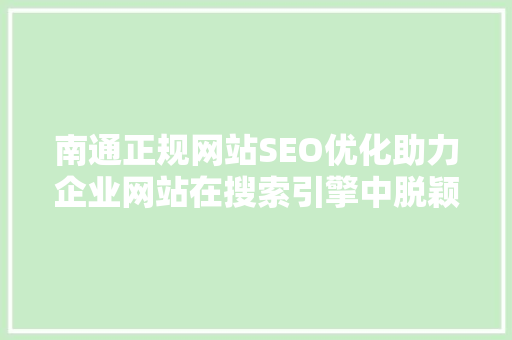 南通正规网站SEO优化助力企业网站在搜索引擎中脱颖而出